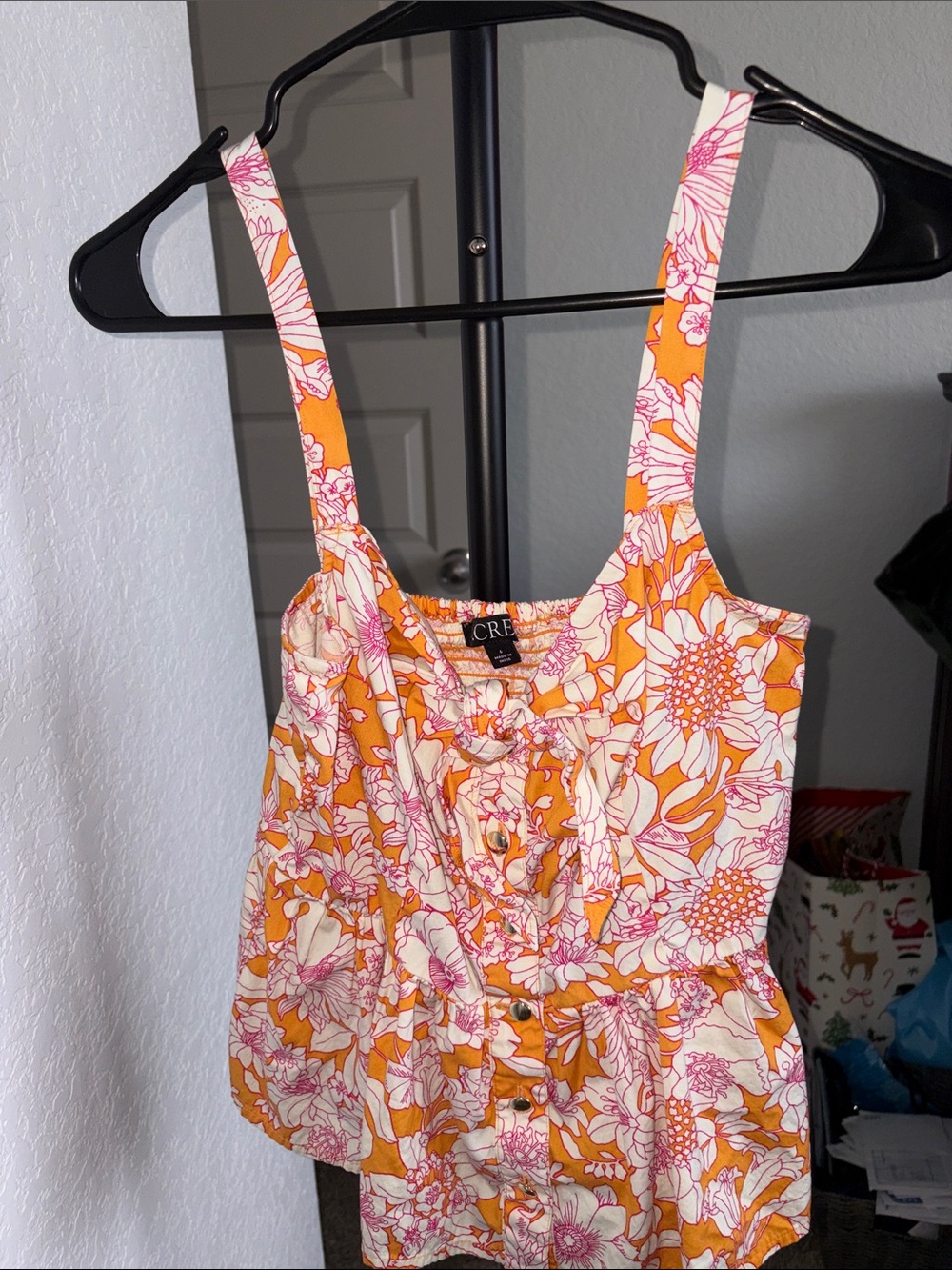 J. Crew Floral Button-Front Tank Top in Orange, Pink & Cream
